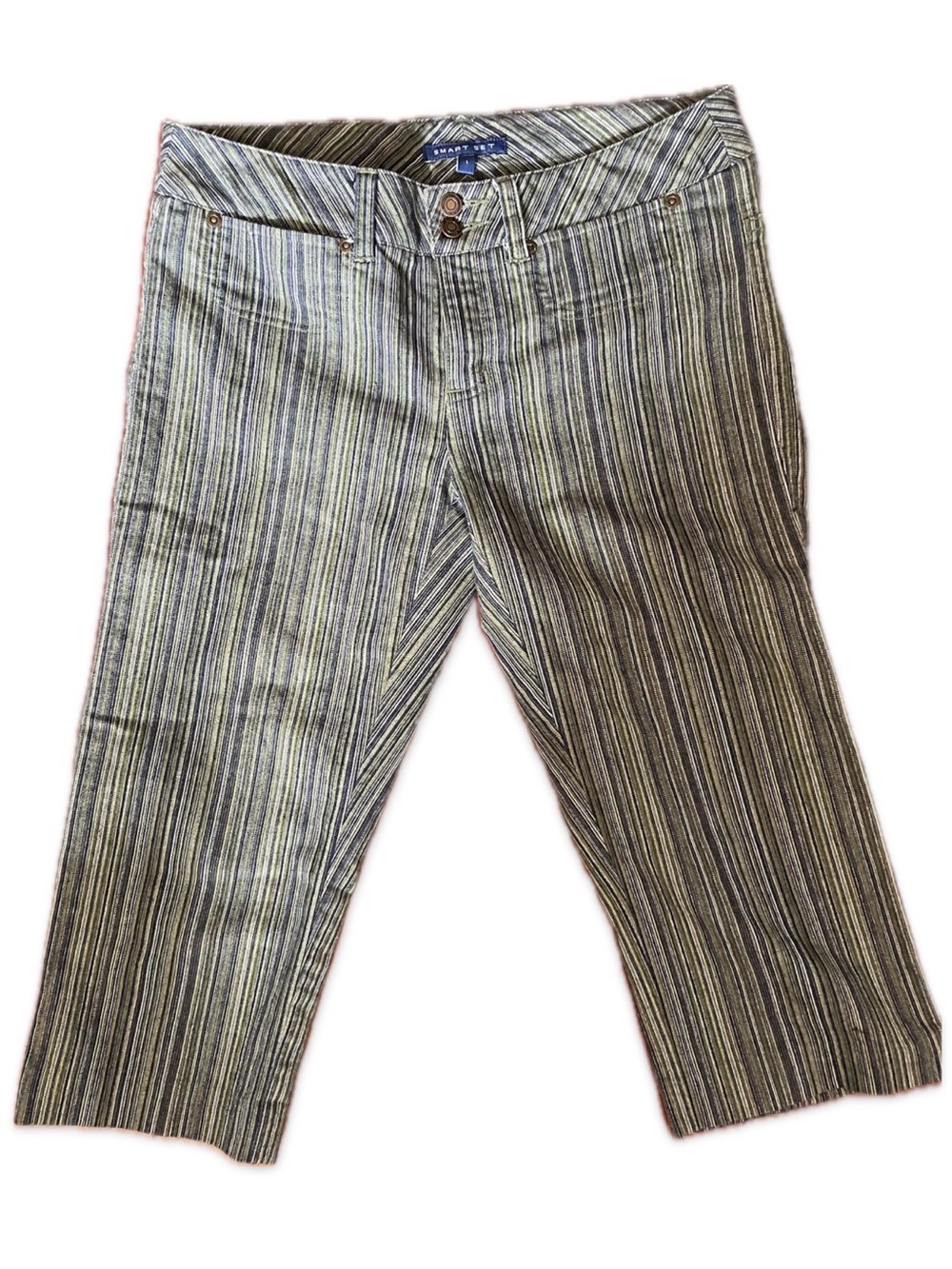 Smart Set Women’s Striped Bermuda Shorts - Olive, Gray, Cream